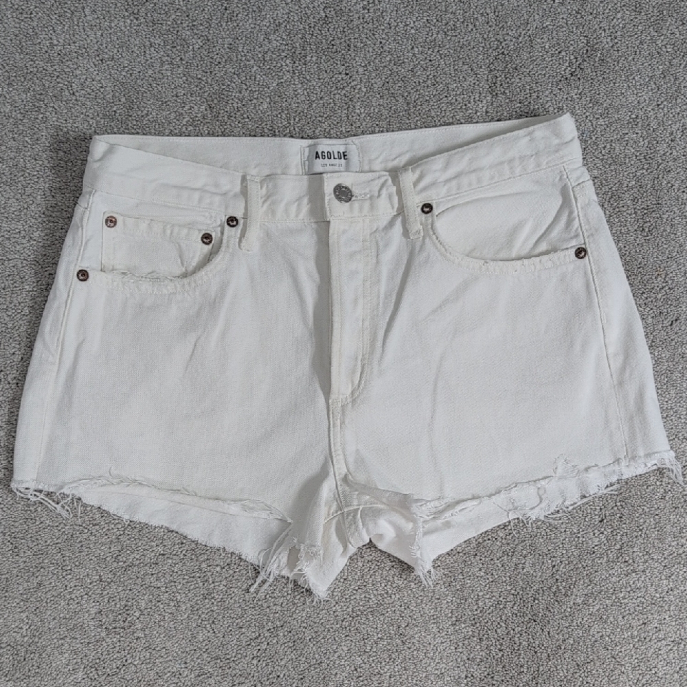 Agolde White Distressed Jean Shorts Cut-Off Style